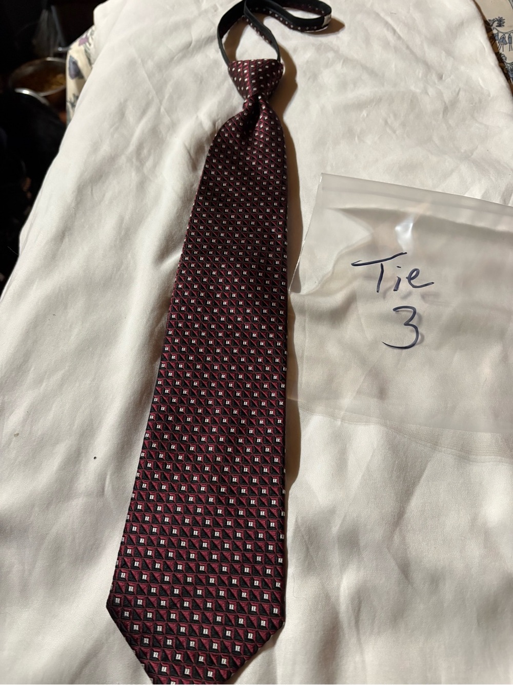 Mens Burgundy Geometric Silk Tie